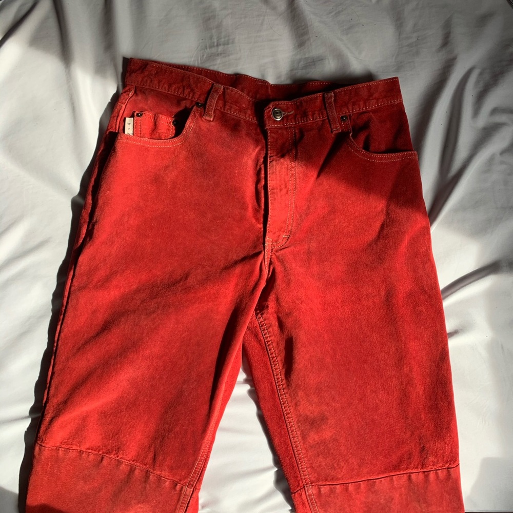 Vintage washable leather straight leg pants
